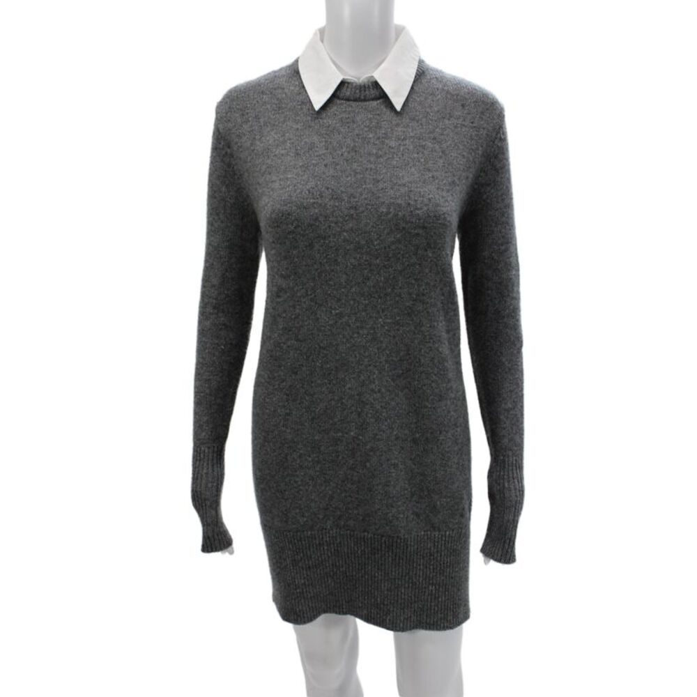 Cinq A Sept Womens Gray Sweater Dress Long Sleeve Knee Length Wool Size XS